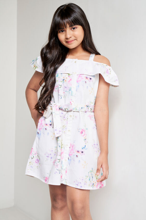 White Floral Straight Dress, White, image 1